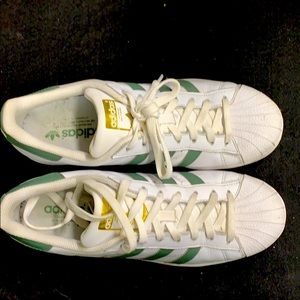 Almost New Adidas Olive Green 3 Stripe Superstars